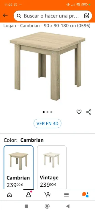 Mesa cuadrada extensible 90x90 cm