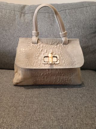 Bolso piel italiana beige/gris