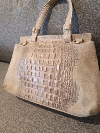 Bolso piel italiana beige/gris