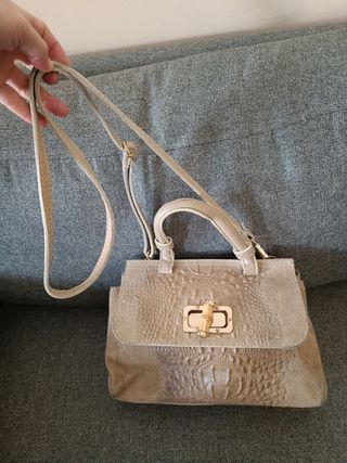 Bolso piel italiana beige/gris