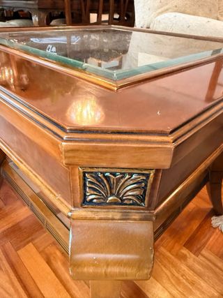 Mesa Auxiliar Nogal Clásica con Cristal