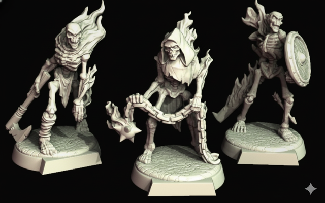 Pack 3 Esqueletos en Llamas Miniaturas Rol