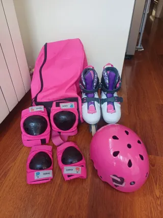 Lote patines Oxelo niña T32-34 + protecciones