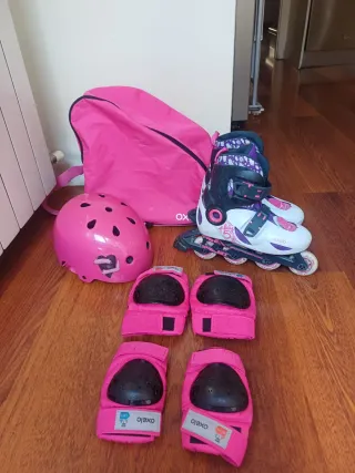 Lote patines Oxelo niña T32-34 + protecciones