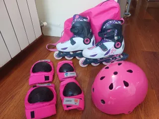 Lote patines Oxelo niña T32-34 + protecciones