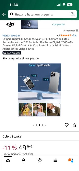 Cámara Digital Wevoor 4K 64MP Blanca