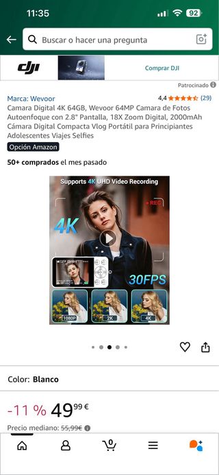 Cámara Digital Wevoor 4K 64MP Blanca