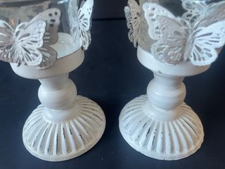 Set portavelas cristal y metal mariposa