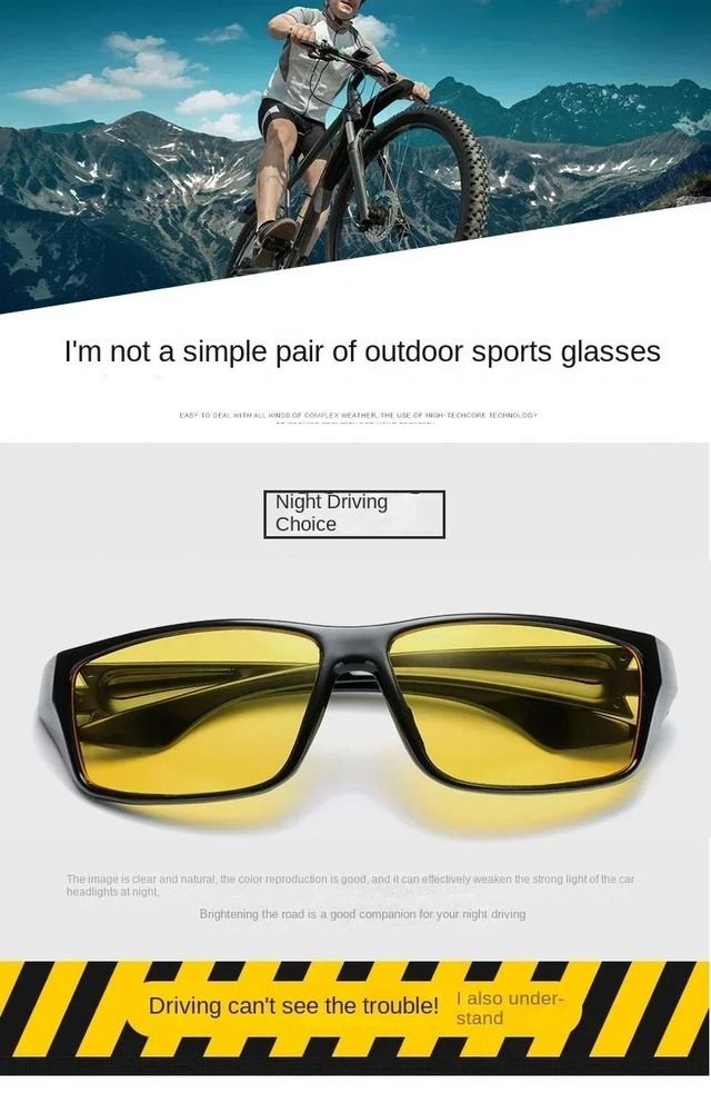 Gafas de deporte amarillas, noche, ciclismo, TV