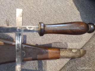 Jamonero y botellero de madera y bronce antiguos