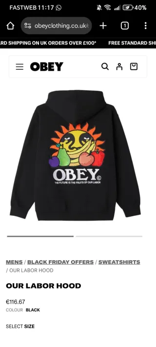 Felpa Obey con stampa sole e frutta