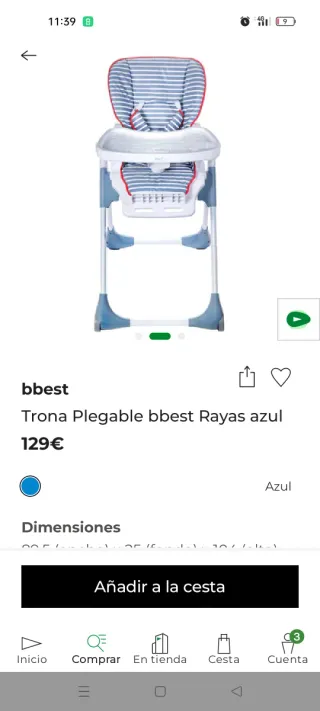 Trona de bebé con bandeja