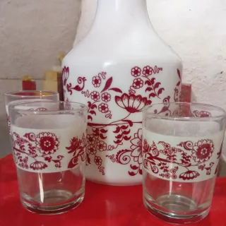 Set Bottiglia e Bicchieri Vetro Opalino Beccaro