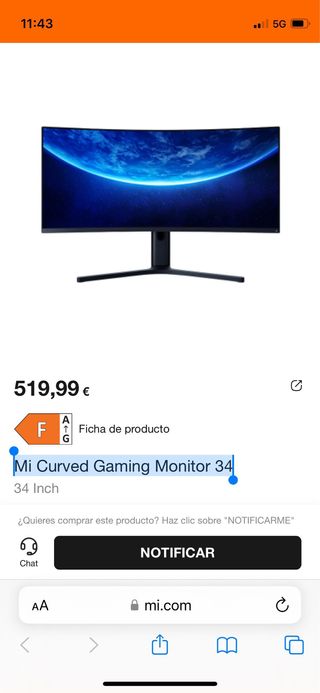 Monitor Curvo Gaming Xiaomi 34 Negro/Azul