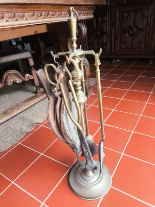 Conjunto Acessórios Lareira Metal Madeira