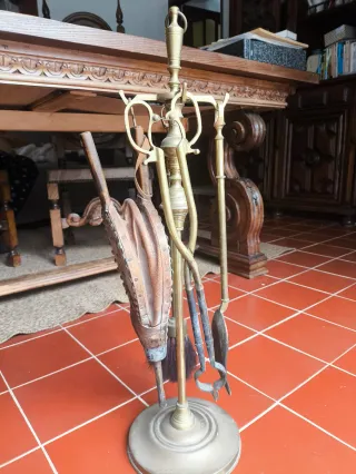 Conjunto Acessórios Lareira Metal Madeira