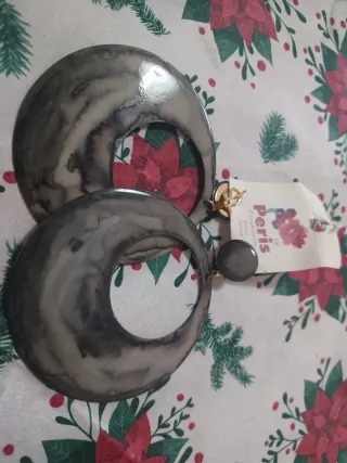 Pendientes Peris Aro Círculo Gris Negro