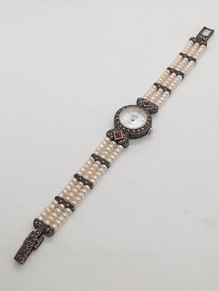 Reloj Plata 925 Pulsera Perlas Auténticas