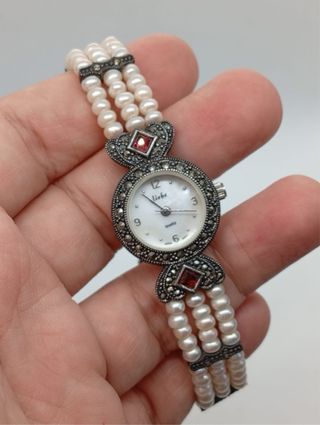 Reloj Plata 925 Pulsera Perlas Auténticas