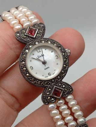 Reloj Plata 925 Pulsera Perlas Auténticas