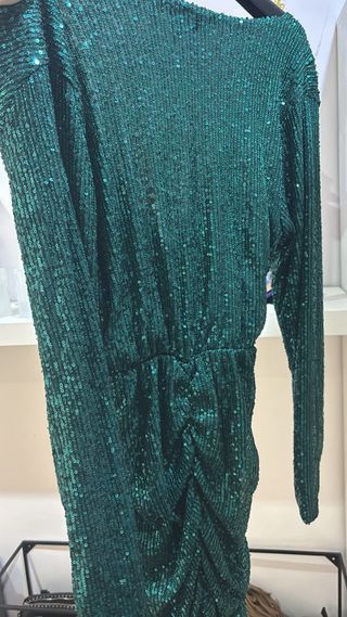 Vestido lentejuelas verde manga larga