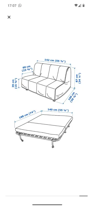 Sofá/cama beige de tela