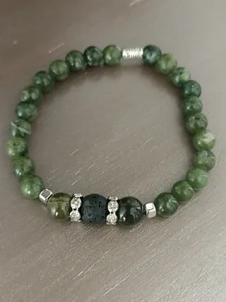 Pulsera Jade Verde y Piedra Volcánica