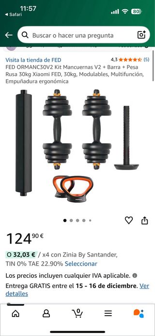 Kit Mancuernas Xiaomi 30Kg Ajustables