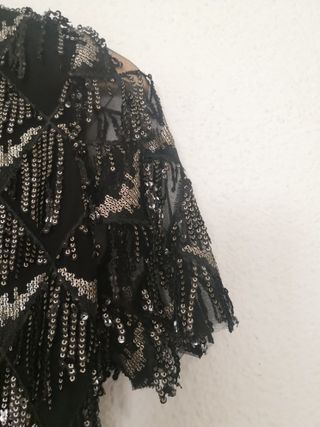 Vestido Zara flecos y lentejuelas negro T.S