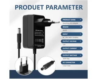 Adattatore 12V 3A Universale per LED, DVR, Monitor