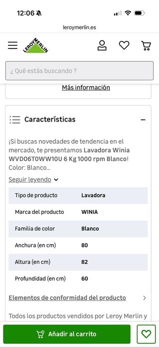 Lavadora Winia 6kg en perfecto estado