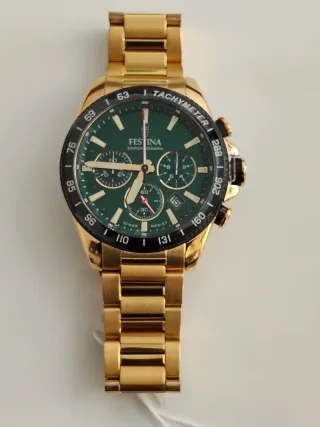 Reloj Festina Cronógrafo Dorado Esfera Verde