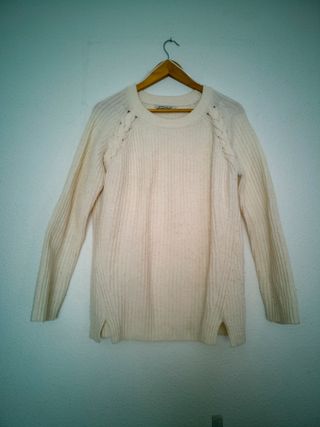 Jersey Mango Punto Trenzado Blanco Talla M