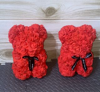 Lote 2 Ositos Flores Artificiales Rojos