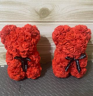 Lote 2 Ositos Flores Artificiales Rojos