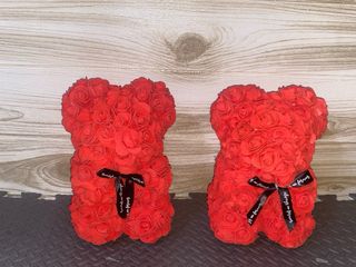 Lote 2 Ositos Flores Artificiales Rojos