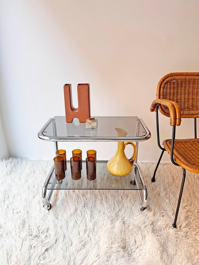 CAMARERA MESITA AUXILIAR CROMADA, AÑOS 70