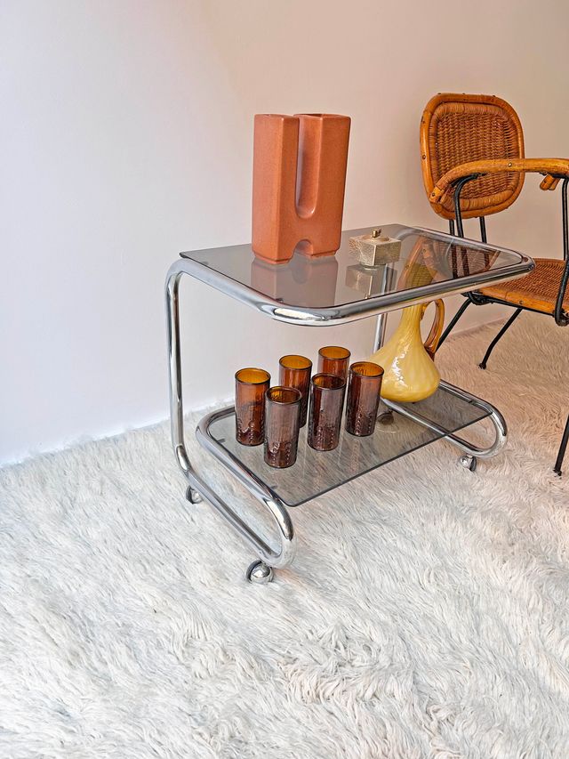 CAMARERA MESITA AUXILIAR CROMADA, AÑOS 70