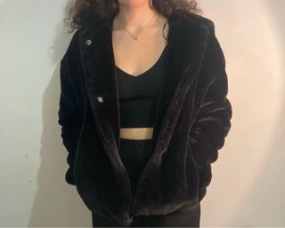 Zara Pelliccia Sintetica Nera Cappuccio