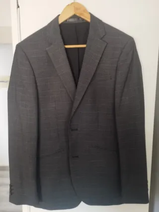 Chaqueta de traje gris a cuadros hombre talla 46.
