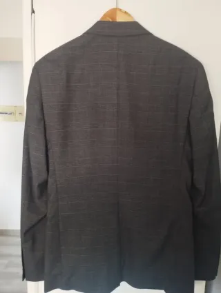 Chaqueta de traje gris a cuadros hombre talla 46.