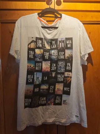 Camiseta EDC Blanca Estampada Viajes Talla XL