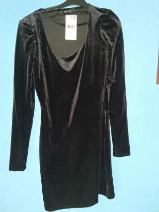 Vestido Mango Terciopelo Negro Talla S
