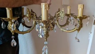 Lámpara Candelabro Cristal Metal Dorada