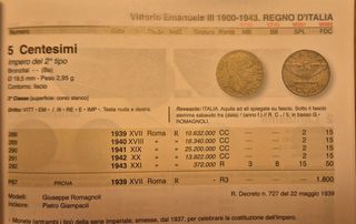 Italia, 5 centesimi 1943. Raro per Gigante. SPL.
