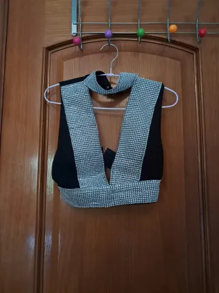 Top fiesta plateado y negro