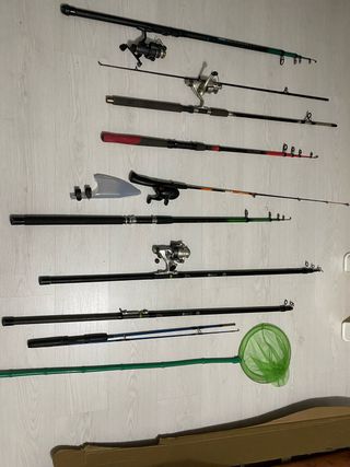 8 cañas de pesca y sacadera