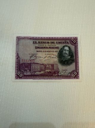 Dificil Billete Sin Serie 50 Ptas 1928 Velazquez