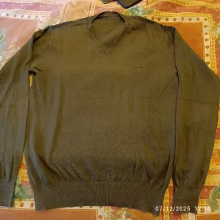Pullover Uomo Collo V Verde Oliva Tg L