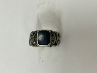 Anillo Plata Ley Antigua Piedra Negra